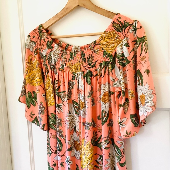 ODDI Wide Leg Off Shoulder Romper Jumper Large Floral Coral Print Rayon S - Picture 1 of 10